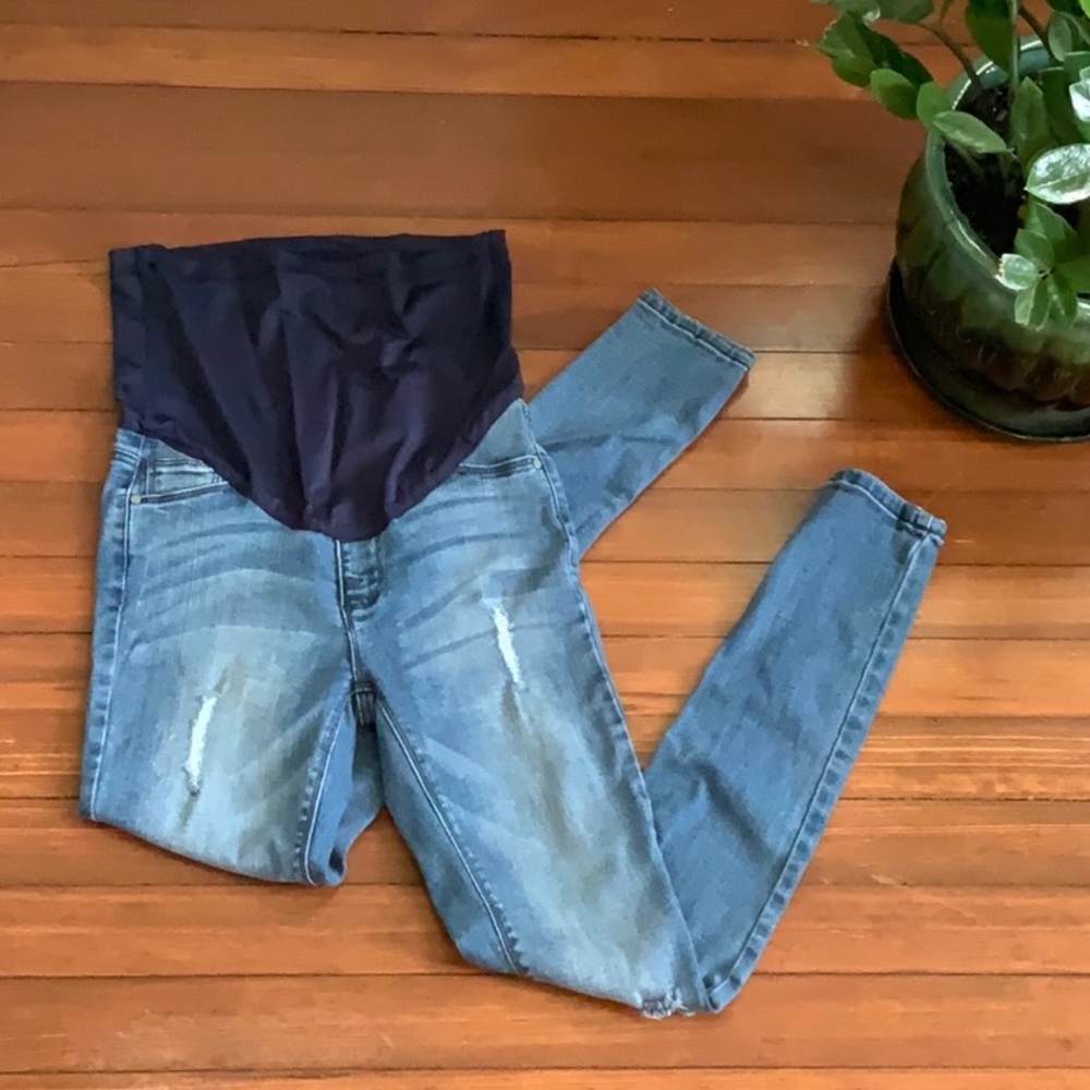 Pink Blush Distressed Maternity Jeans
